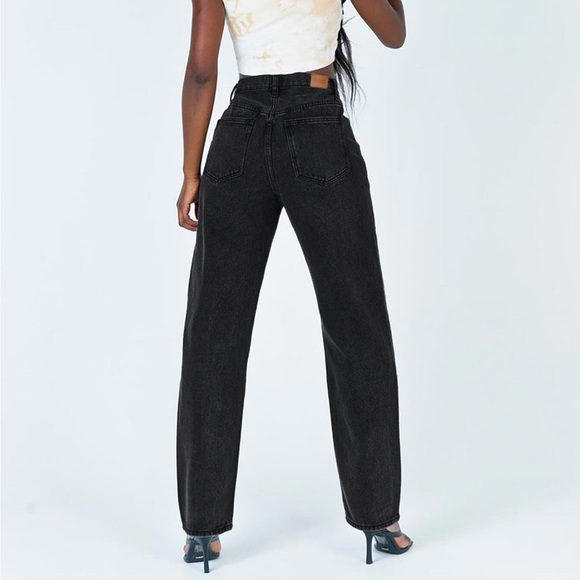 Princess Polly Holly Asymmetric Straight Leg Jean Black Denim - Picture 4 of 10